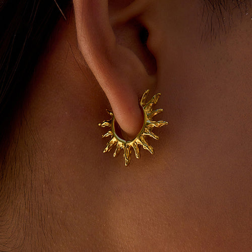 Golden stainless steel sunflower hollowed-out earrings