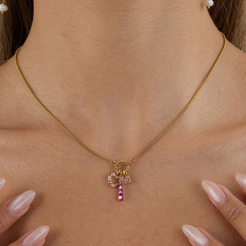 Stainless steel pink zircon heart-shaped necklace