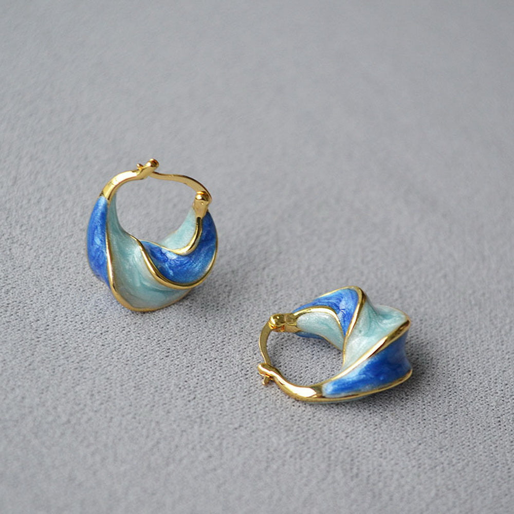 Handmade blue pearlescent enamel earrings