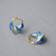 Load image into Gallery viewer, Handmade blue pearlescent enamel earrings