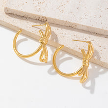 Load image into Gallery viewer, Stainless steel gold-plated C-shaped bow earrings