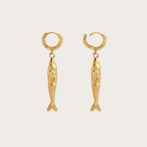 Stainless steel hammer-textured small fish ear buckle earrings