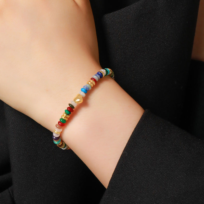 Colored natural stone hand-beaded bracelet