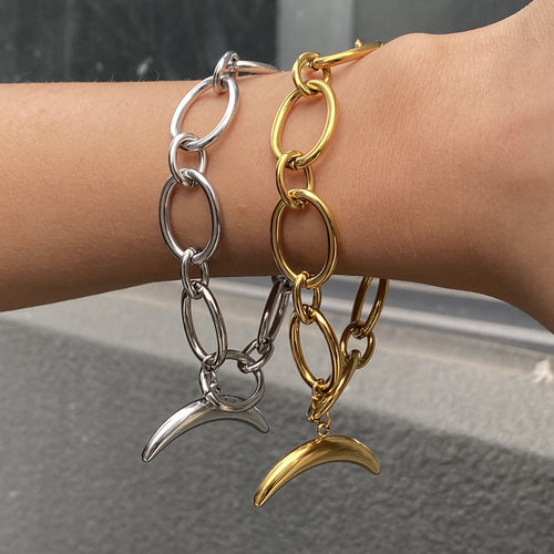 Golden, steel-colored stainless steel moon bracelet