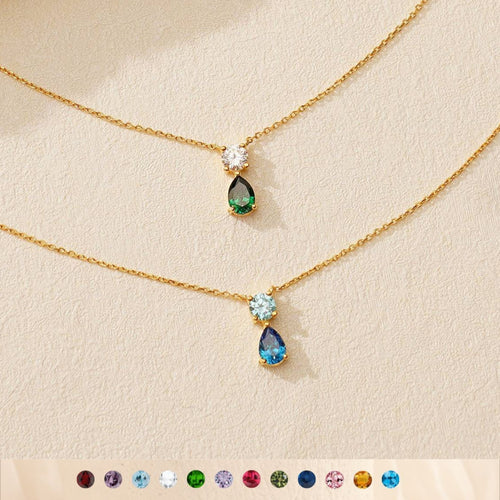Stainless steel 18K gold 12 birth stone zircon necklace