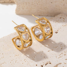 Load image into Gallery viewer, Stainless steel heart-shaped zircon C-shaped earrings