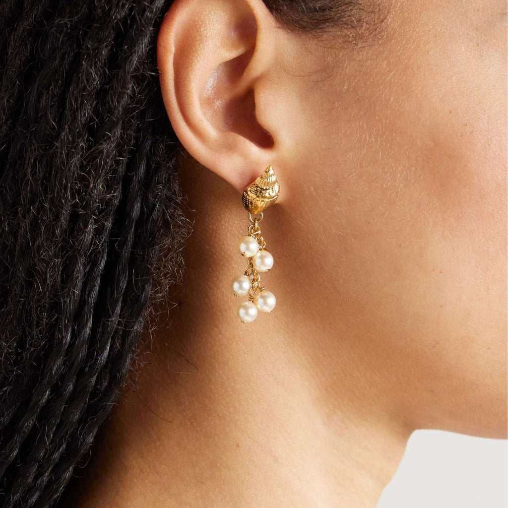 Stainless steel conch pearl pendant earrings