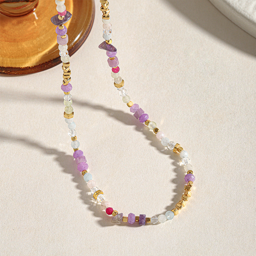 Purple natural stone beaded necklace