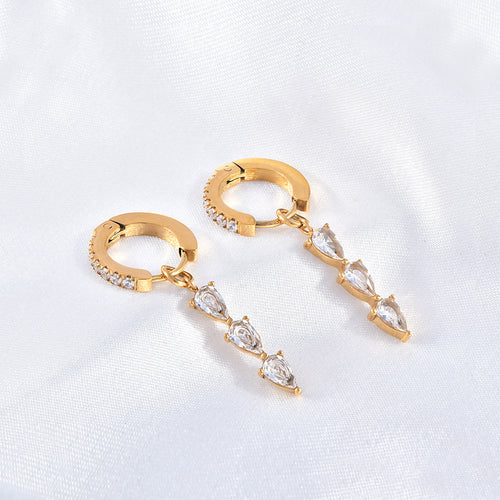 Stainless steel water drop zircon earrings