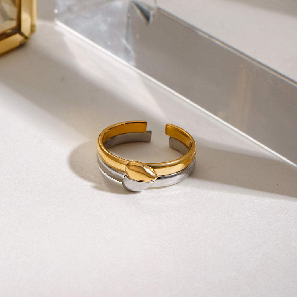 Stainless steel gold and silver color-matched heart-shaped opening ring
