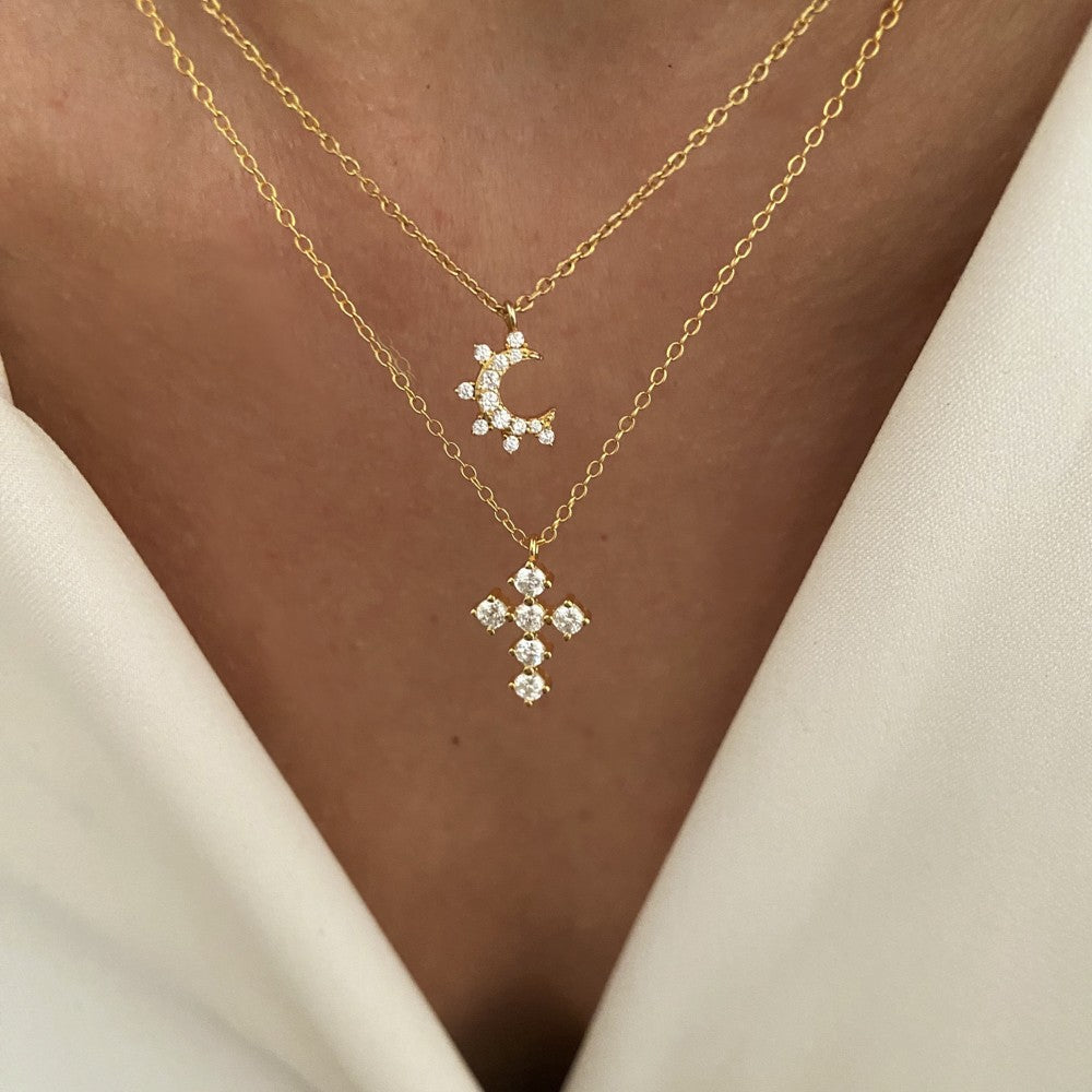 Stainless steel zircon cross pendant necklace