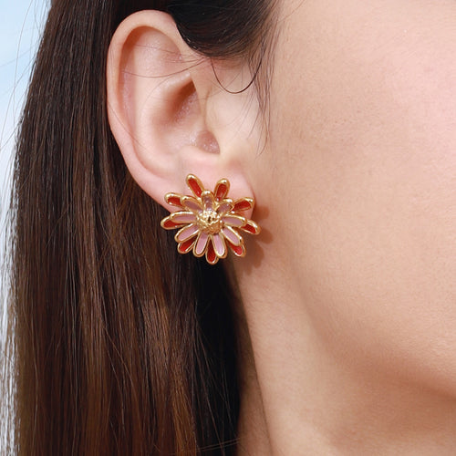 Stainless steel oil-dripping Daisy flower earrings