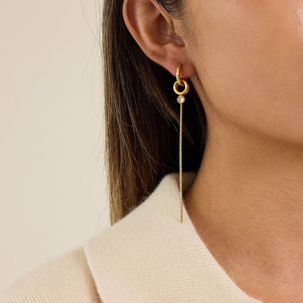 Stainless steel diamond-encrusted fringed earrings