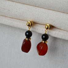 Load image into Gallery viewer, Black and red agate beaded 925 silver needle earrings