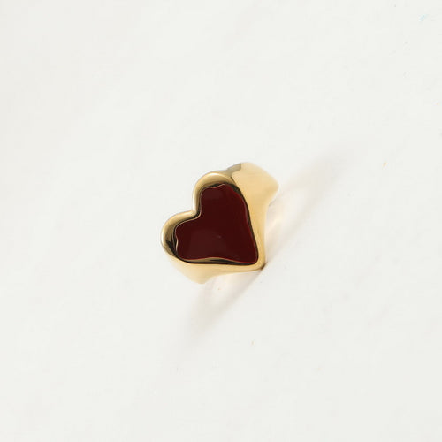 18K gold stainless steel oil-dripping red heart-shaped wide face ring