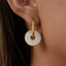 Load image into Gallery viewer, Stainless steel imitation white shell circle earrings