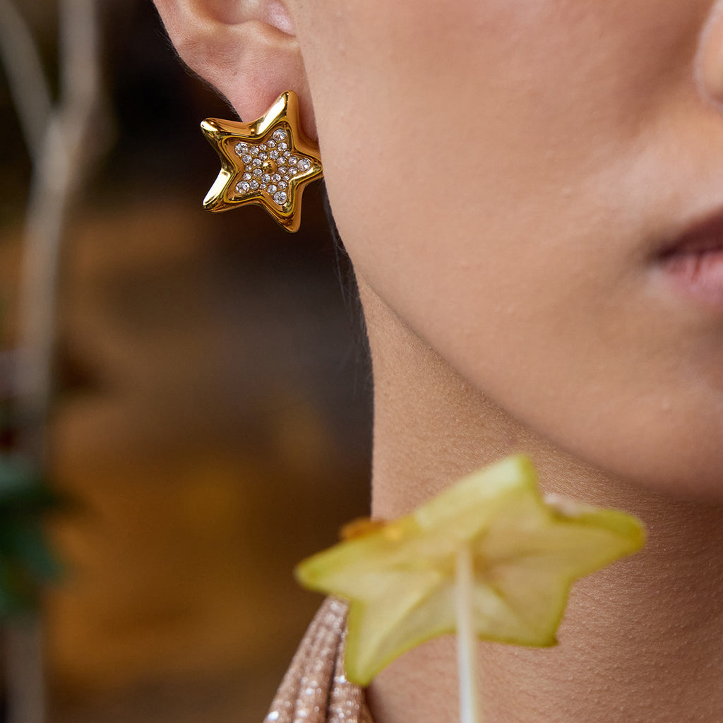 Stainless steel star-studded rhinestone earrings