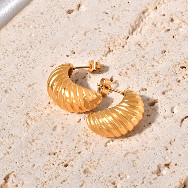 Stainless steel C-shaped threaded line earrings