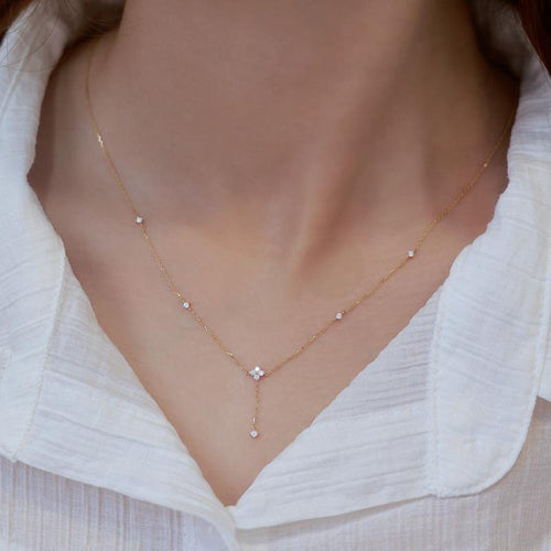S925 sterling silver plated with 18K gold four-leaf clover zircon pendant necklace collarbone chain