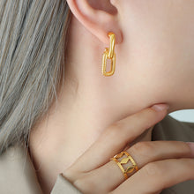 Load image into Gallery viewer, Stainless steel gold-plated geometric square-framed texture earrings