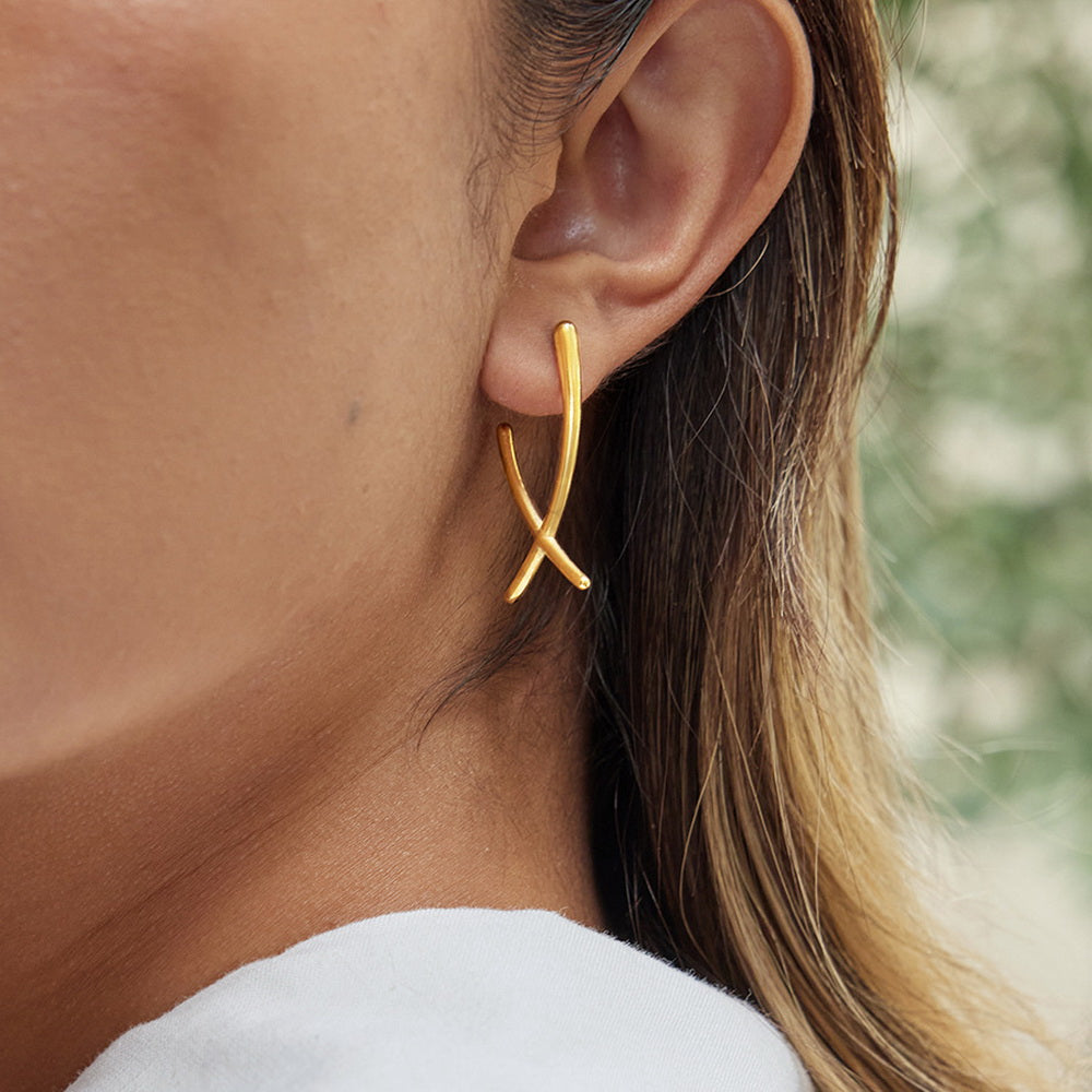 18K gold stainless steel cross-stud earrings