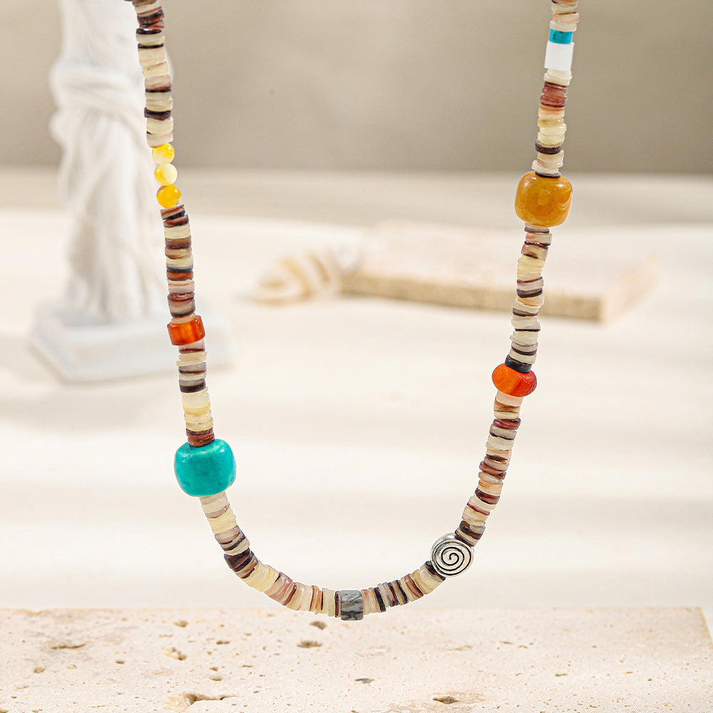 Handcrafted beaded shell natural stone necklace