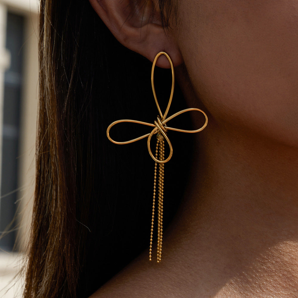 Stainless steel butterfly tassel stud earrings