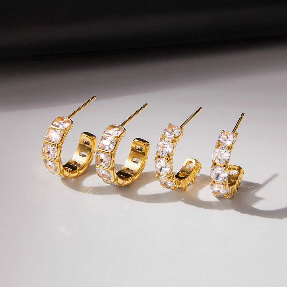 18K gold stainless steel zircon stud earrings