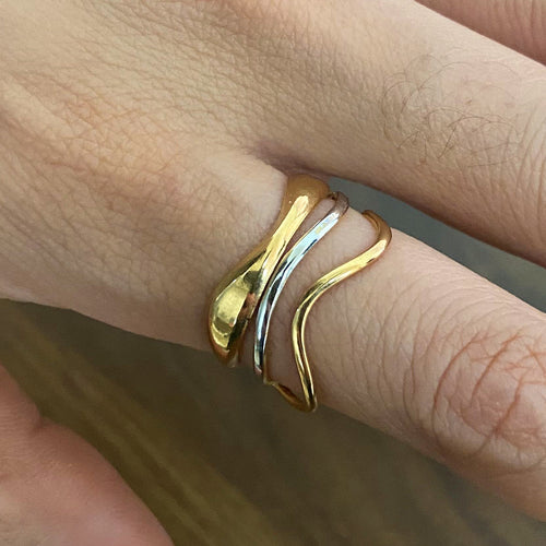 18K gold stainless steel multi-layer water ripple gold and silver color-matching ring