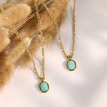 Load image into Gallery viewer, 18K real gold color retention mint green Roman natural stone oval Tianhe stone necklace
