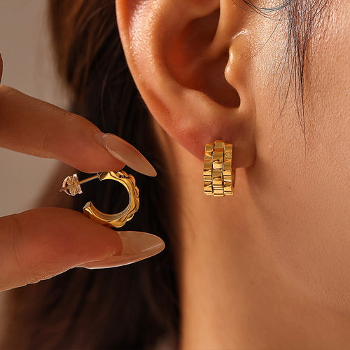 Stainless steel 18K gold C-shaped ear rings