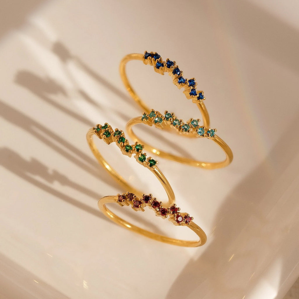 Stainless steel colored zircon December birthday stone ring