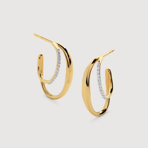 Stainless steel zirconium-encrusted C-shaped earrings