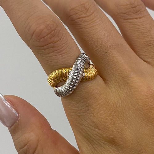 18K gold stainless steel cross-threaded opening color-matching ring