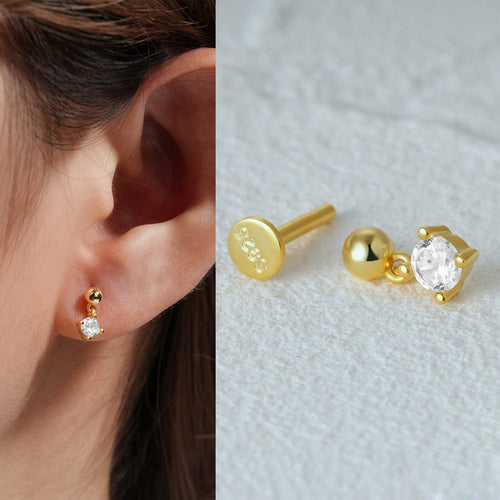 One S925 silver pendant square diamond ear bone stud earring