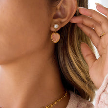 Load image into Gallery viewer, Stainless steel electroplated 18K gold pearl pink cat's eye stone earrings