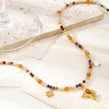 Load image into Gallery viewer, Colored natural stone beaded starburst pendant necklace