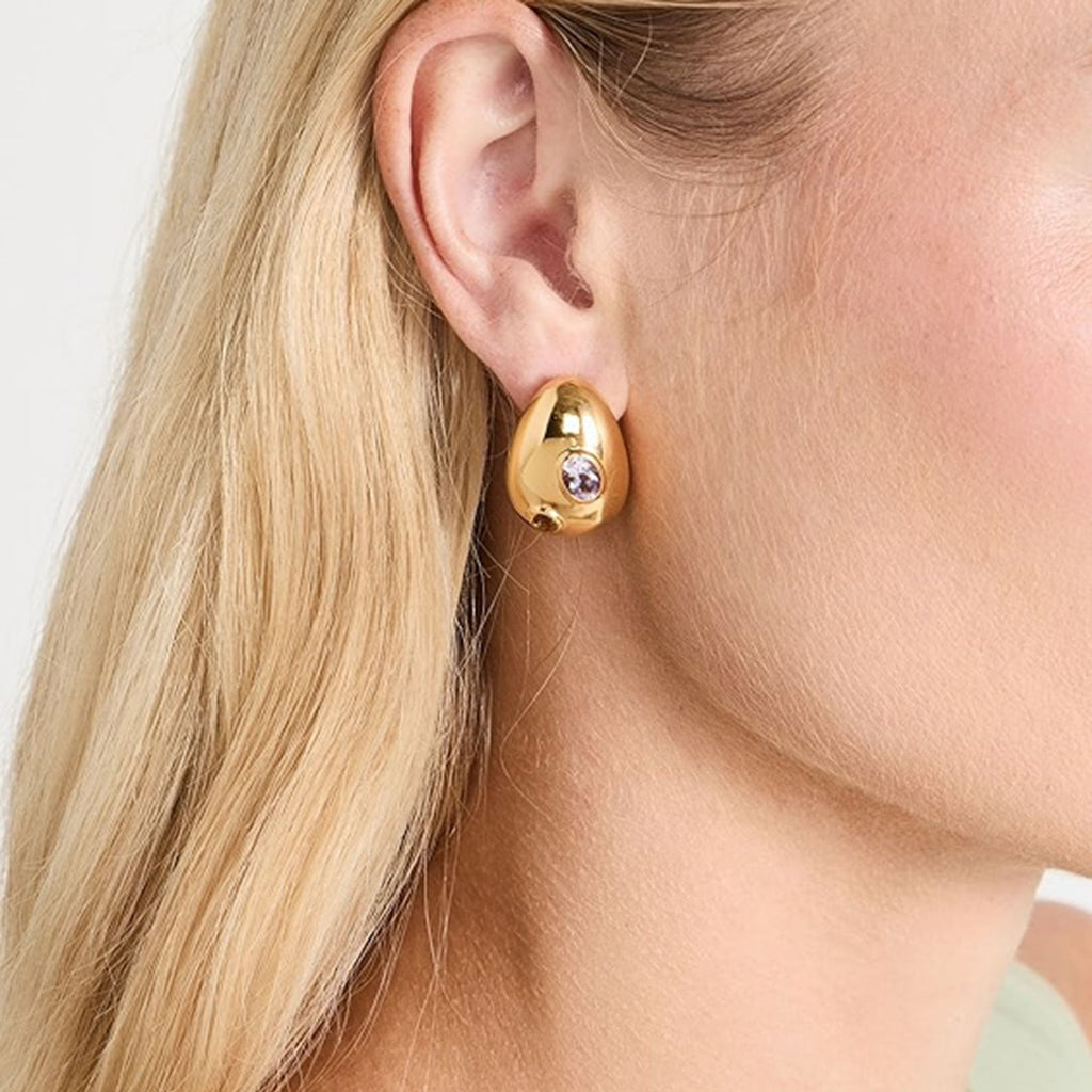 Stainless steel bean ear studs with zirconium inlaid