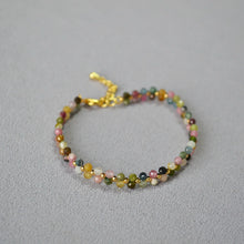 Load image into Gallery viewer, Colorful tourmaline natural stone woven flower beaded bracelet