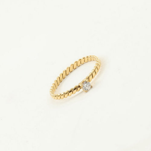 18K gold flat twisted fine diamond ring