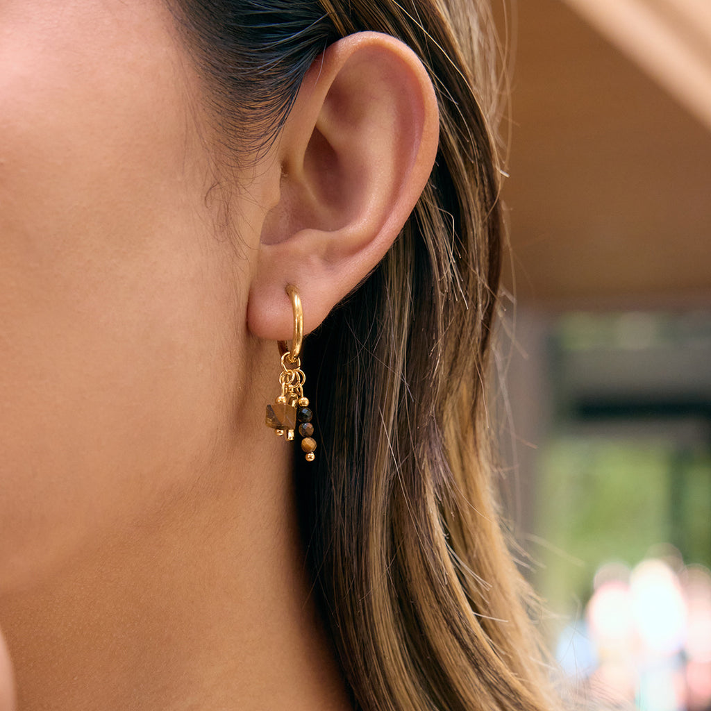 18K stainless steel star and moon tassel round ear buckles