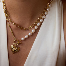 Load image into Gallery viewer, Stainless steel heart-shaped pendant, pearl chain, OT buckle necklace