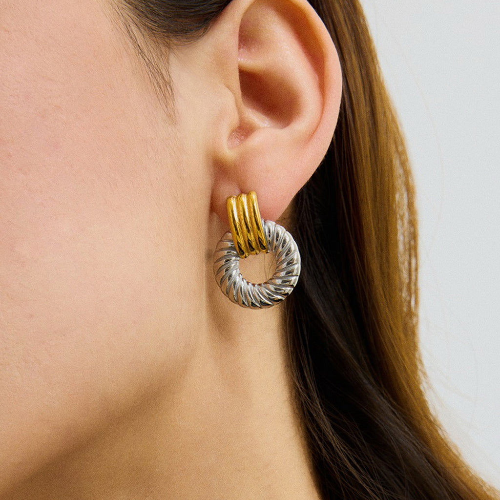 Stainless steel two-color earrings