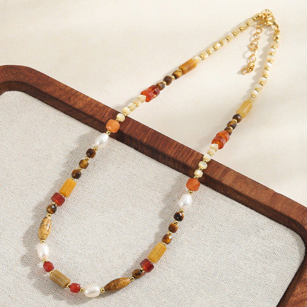 Tiger's eye red agate natural stone handcrafted beaded necklace