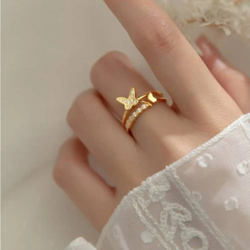 Stainless steel butterfly ring set with zirconium
