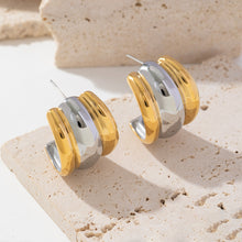Load image into Gallery viewer, Stainless steel, gold and silver bicolored C-shaped smooth earrings