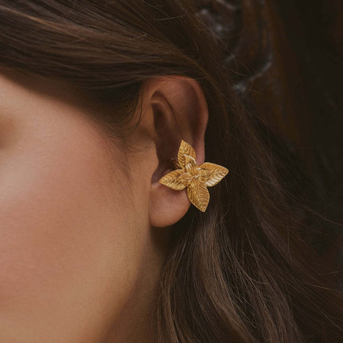 Golden copper flower ear clips