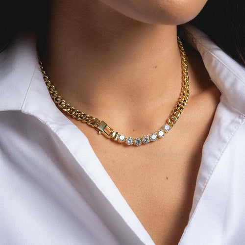 Golden stainless steel chain diamond necklace