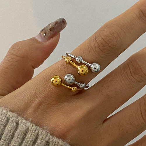 A double-layer ring made of stainless steel, gold and silver, with large and small steel balls