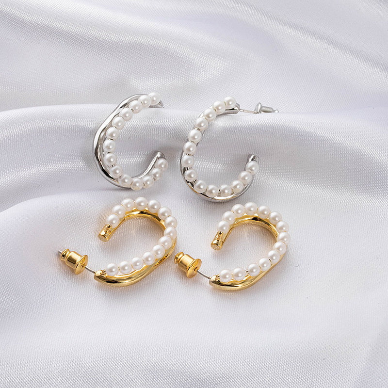 925 Silver needle C-shaped pearl earrings